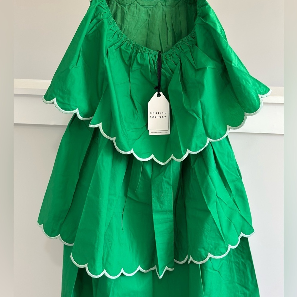 Anthropologie English Factory Green Tiered Dress with Scalloped Edges - Picture 7 of 8